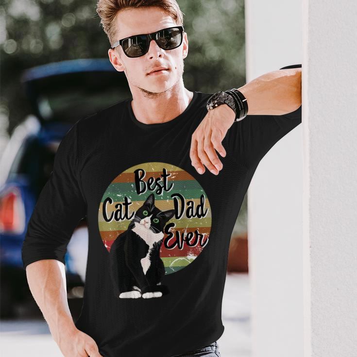 Best Cat Dad Ever Tuxedo Fathers Day Retro Long Sleeve T-Shirt Gifts for Him