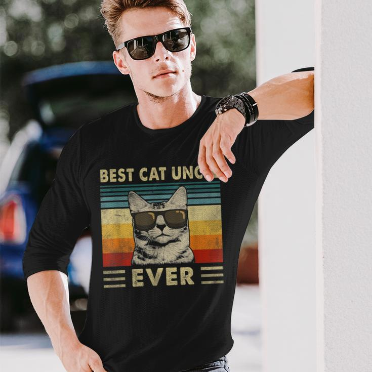 Best Cat Uncle Ever Vintage Retro Cat Dad Father Day Long Sleeve T-Shirt Gifts for Him
