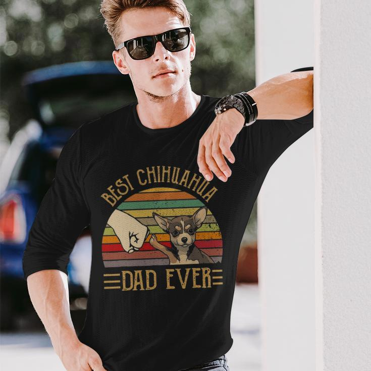 Best Chihuahua Dad Ever Retro Vintage Sunset V2 Long Sleeve T-Shirt Gifts for Him