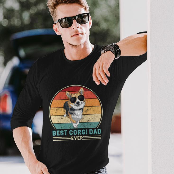 Best Corgi Dad Ever Retro Vintage 60S 70S Sunset Long Sleeve T-Shirt Gifts for Him