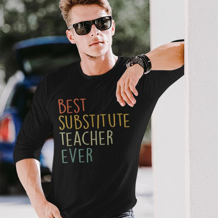 Best Substitute Teacher Ever Cool Vintage Christmas Long Sleeve T-Shirt Gifts for Him