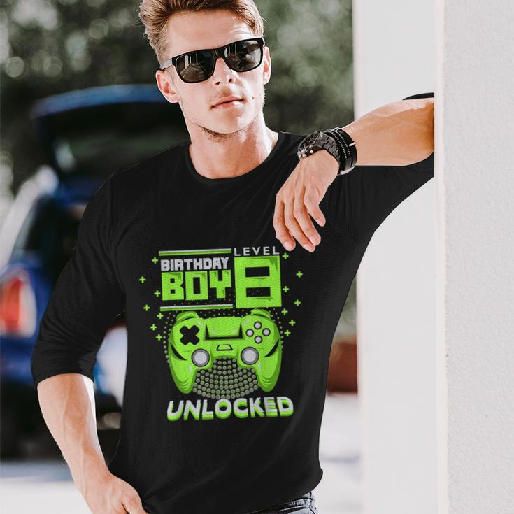 Birthday Boy Level 8 Unlocked Video Game 8Th Birthday Gamer Men Women Long Sleeve T-Shirt T-shirt Graphic Print Gifts for Him