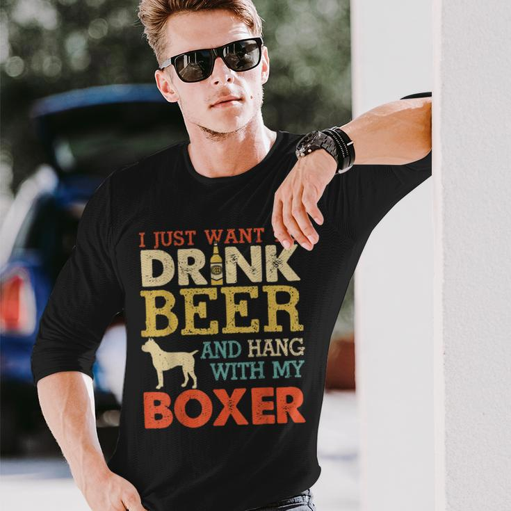 Boxer Dad Drink Beer Hang With Dog Men Vintage Long Sleeve T-Shirt Gifts for Him