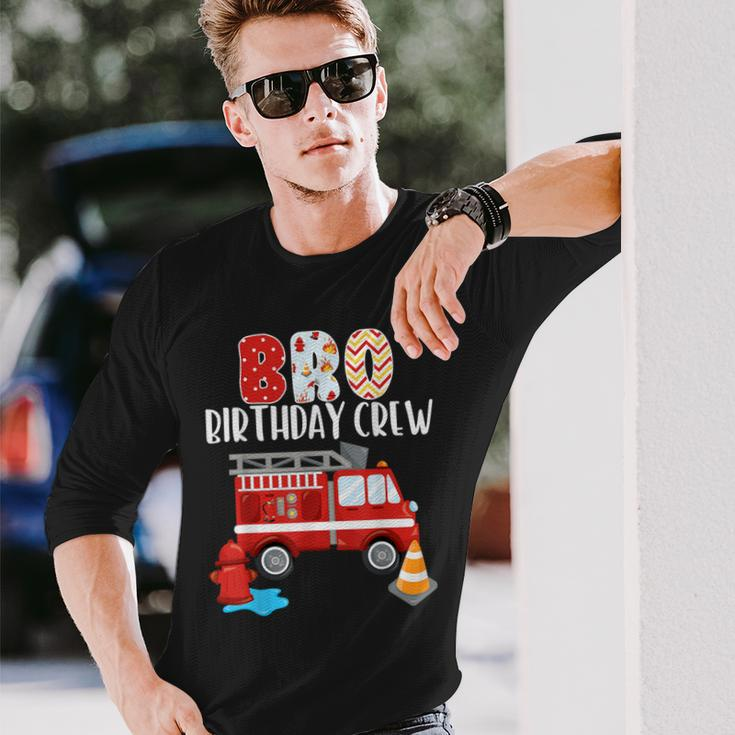 Bro Birthday Crew Fire Truck Little Fire Fighter Bday Party Long Sleeve T-Shirt Gifts for Him