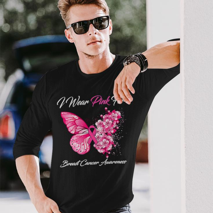 Butterfly I Wear Pink For Breast Cancer Awareness Long Sleeve T-Shirt Gifts for Him