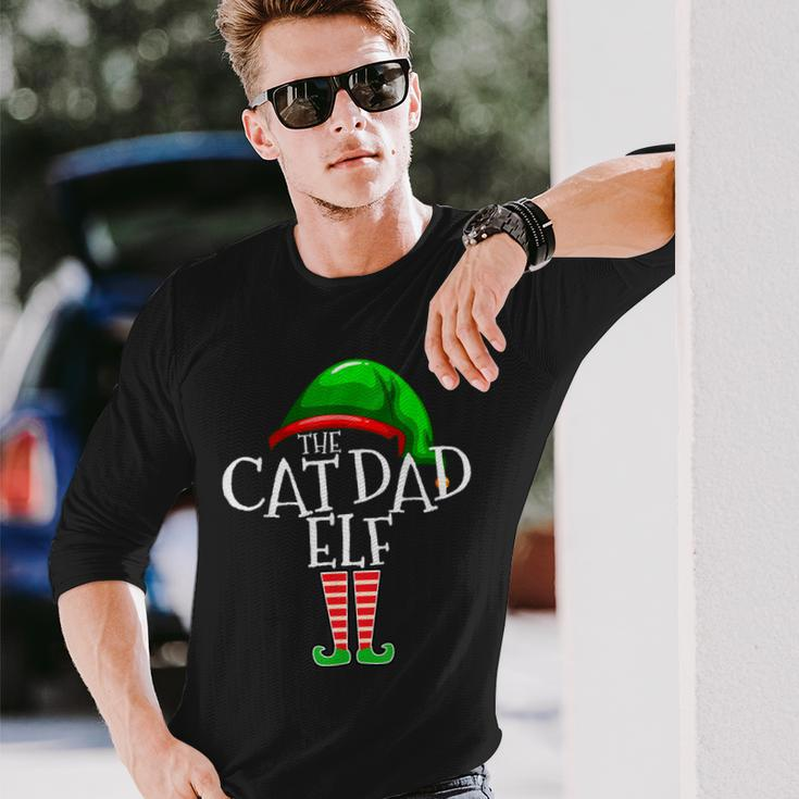 Cat Dad Elf Group Matching Family Christmas Gift Daddy Men Men Women Long Sleeve T-shirt Graphic Print Unisex Gifts for Him
