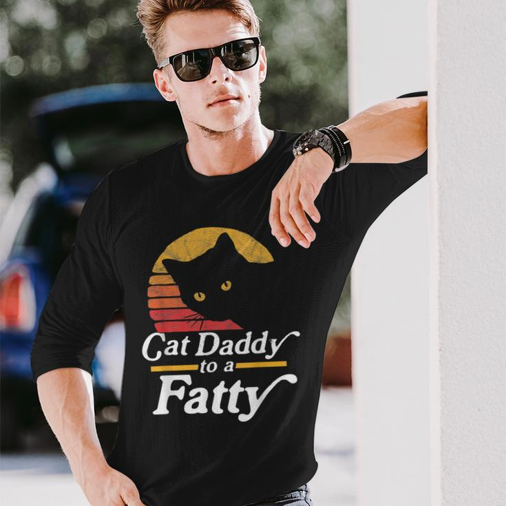 Cat Daddy To A Fatty Vintage 80S Sunset Fat Chonk Dad V2 Long Sleeve T-Shirt Gifts for Him