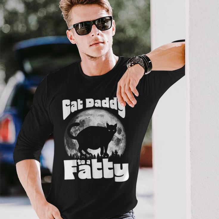 Cat Daddy To A Fatty Vintage Full Moon & Chonk Dad Long Sleeve T-Shirt Gifts for Him