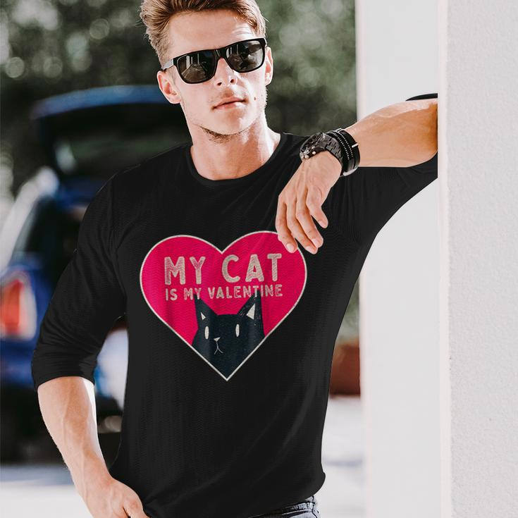 My Cat Is My Valentine Kitten Lover Heart Valentines Day V2 Long Sleeve T-Shirt Gifts for Him