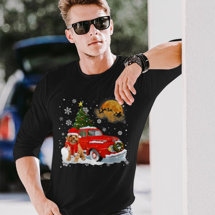 Cavoodle Dog Riding Red Truck Christmas Decorations Men Women Long Sleeve T-shirt Graphic Print Unisex Gifts for Him
