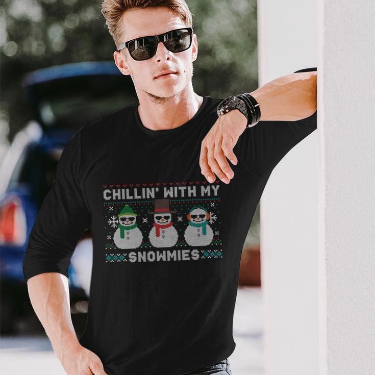 Chillin With My Snowmies Cute Snow Ugly Christmas Sweater Cool Long Sleeve T-Shirt Gifts for Him