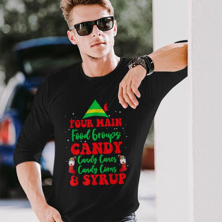 Christmas Four Main Food Groups Elf Buddy Xmas Pajama Gifts Men Women Long Sleeve T-shirt Graphic Print Unisex Gifts for Him