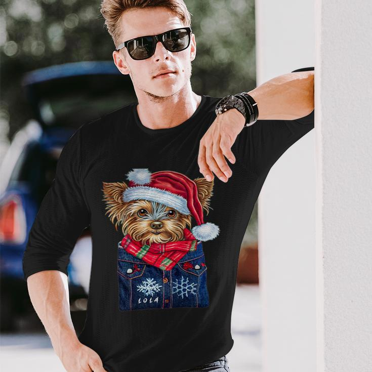 Christmas Yorkie Puppy Named Lola I Keep In My Pocket Long Sleeve T-Shirt Gifts for Him