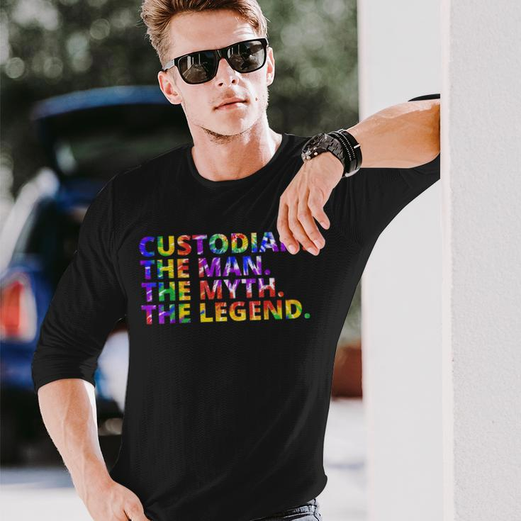 Custodian The Man The Myth The Legend Tie Dye Back To School Long Sleeve T-Shirt Gifts for Him