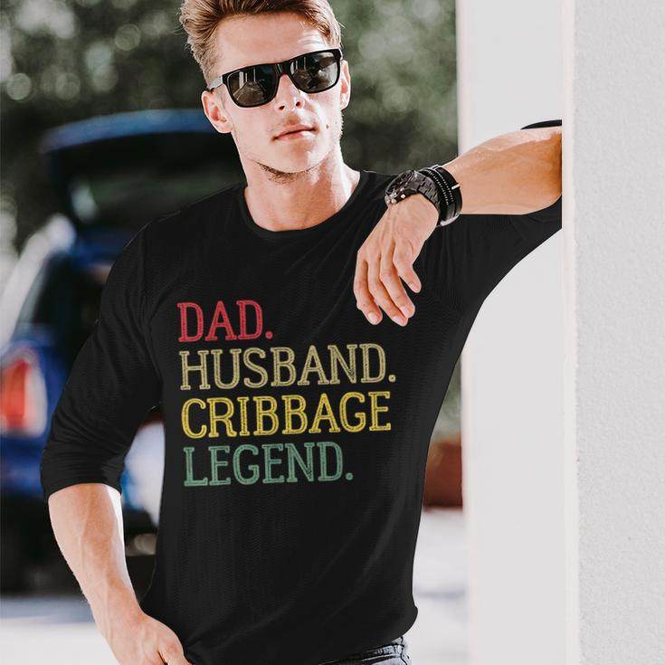 Dad Husband Cribbage Legend Vintage Cribbage Board Game Long Sleeve T-Shirt Gifts for Him