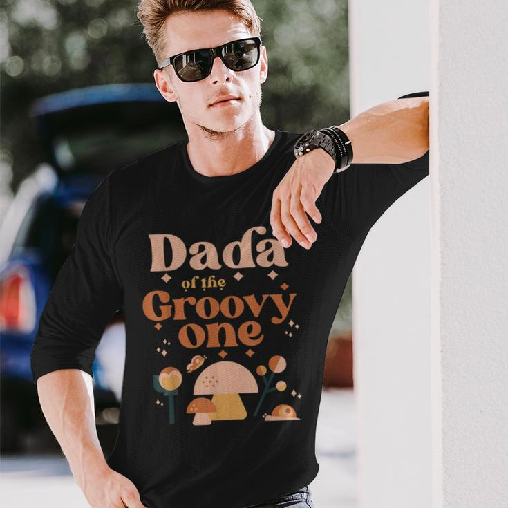 Dada Of The Groovy One Boho 1St Birthday Hippie Mushroom Dad Long Sleeve T-Shirt Gifts for Him
