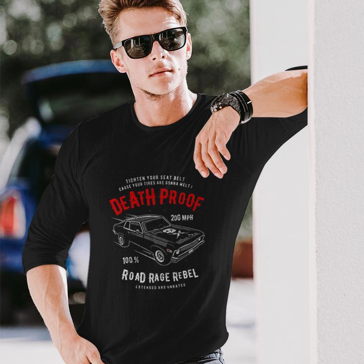 Death Proof Distressed Muscle Car Racing Vintage Skull Lightning Bolts Men Women Long Sleeve T-Shirt T-shirt Graphic Print Gifts for Him