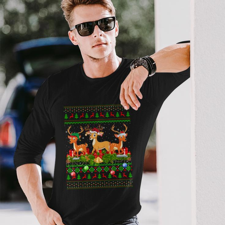 Deer Lover Xmas Lighting Santa Ugly Deer Christmas Long Sleeve T-Shirt Gifts for Him