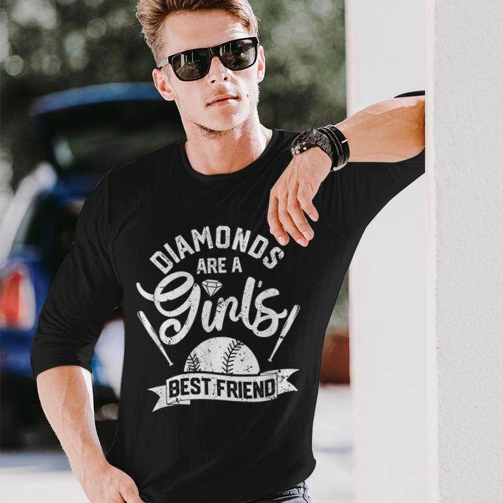 Diamonds Are A Girls Best Friend Softball Baseball Girl Love Long Sleeve T-Shirt T-Shirt Gifts for Him