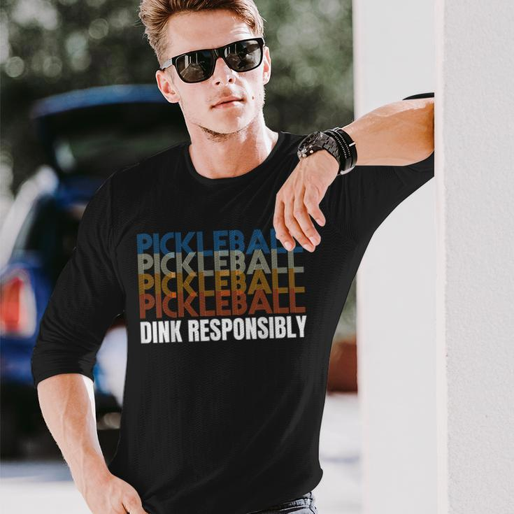 Dink Responsibly Funny Pickleball Men Women Long Sleeve T-shirt Graphic Print Unisex Gifts for Him