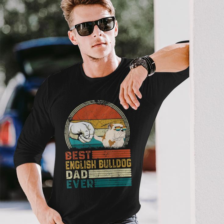 Distressed Best English Bulldog Dad Ever Fathers Day Long Sleeve T-Shirt Gifts for Him
