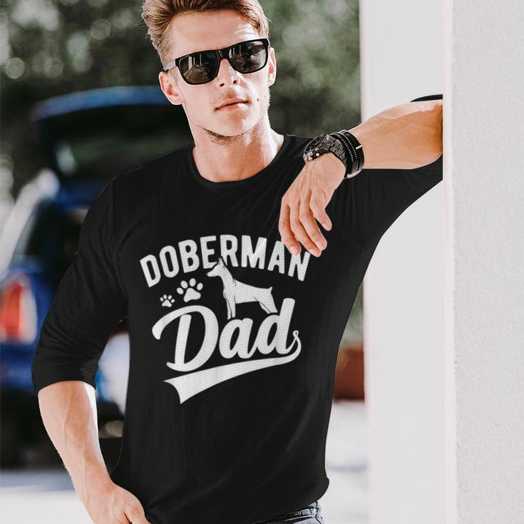 Doberman Pinscher Dog Dad Silhouette Fur Dog Papa Dog Lover Long Sleeve T-Shirt T-Shirt Gifts for Him