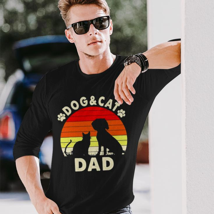 Dog And Cat Dad Vintage Retro Long Sleeve T-Shirt T-Shirt Gifts for Him