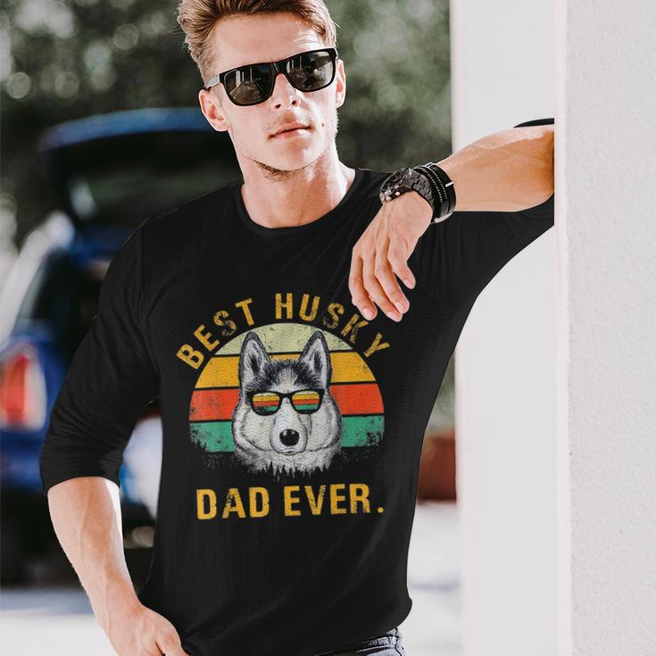 Dog Vintage Best Husky Dad Ever Fathers Day Long Sleeve T-Shirt Gifts for Him
