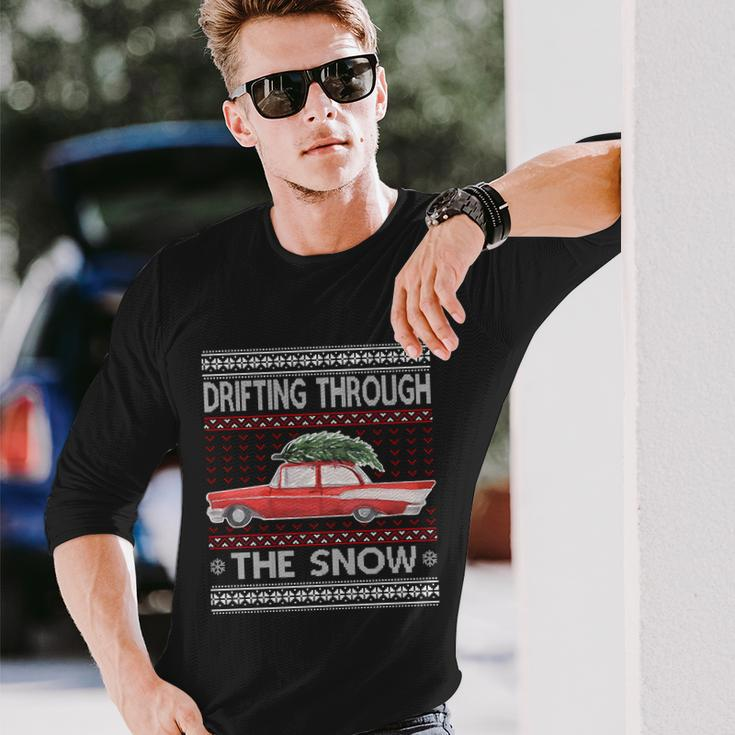 Drifting Through The Snow Ugly Christmas Sweater Long Sleeve T-Shirt Gifts for Him