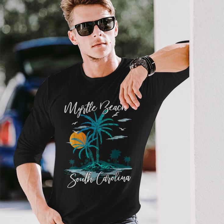 Family Vacation Retro Sunset South Carolina Myrtle Beach Long Sleeve T-Shirt T-Shirt Gifts for Him