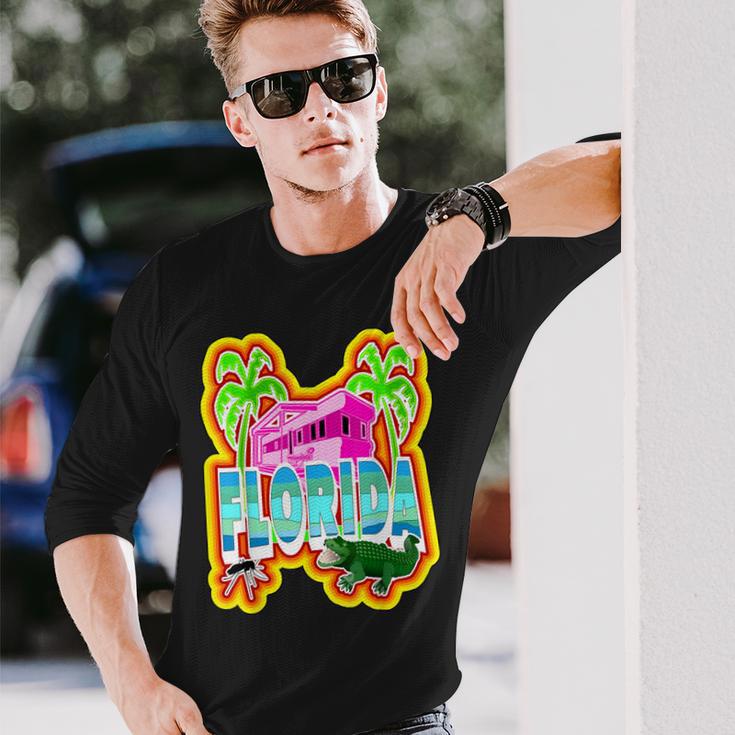 Farbenfroher Redneck Florida Alligator Langarmshirts, Lustiges Käfer-Design Geschenke für Ihn