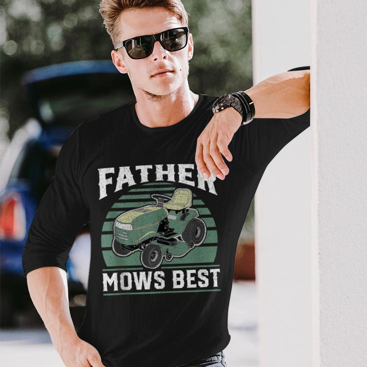 Father Mows Best Riding Mower Retro Mowing Dad Long Sleeve T-Shirt Gifts for Him