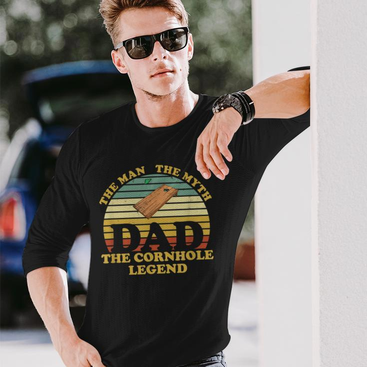 Fathers Day Vintage Dad Man Myth Cornhole Legend V2 Long Sleeve T-Shirt Gifts for Him