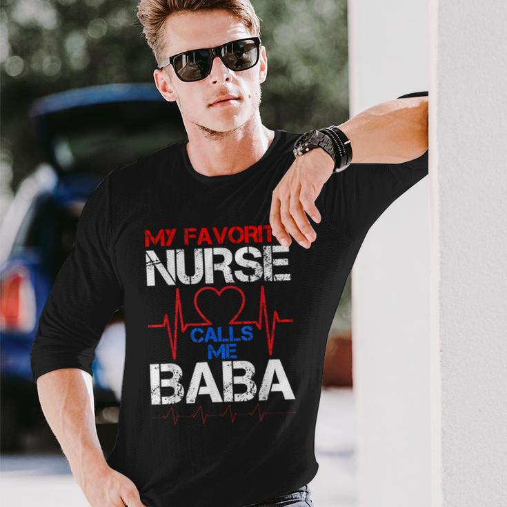 My Favorite Nurse Calls Me Baba Cool Vintage Nurse Dad Long Sleeve T-Shirt Gifts for Him