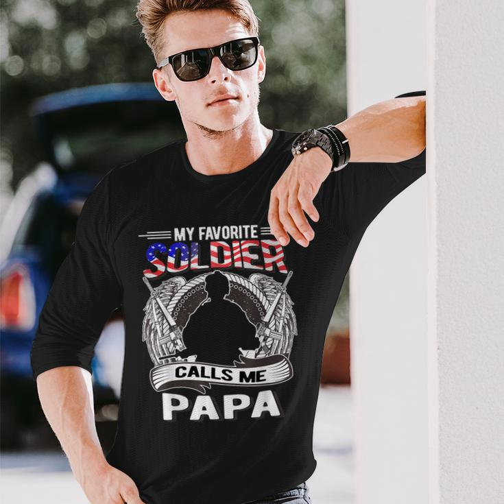 My Favorite Soldier Calls Me Papa Proud Army Grandpa Long Sleeve T-Shirt Gifts for Him