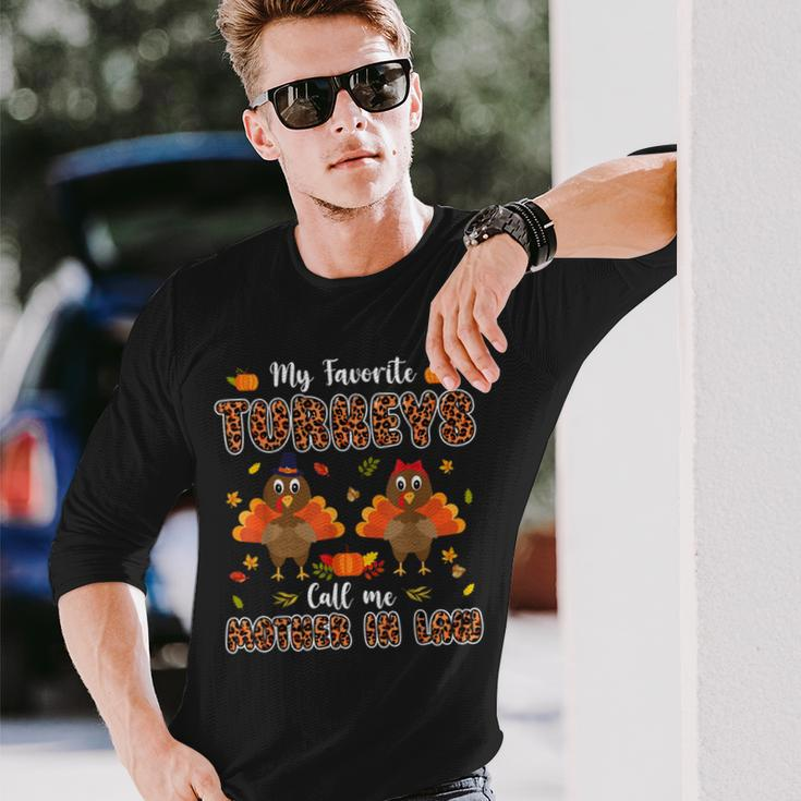 My Favorite Turkeys Call Me Mother Thanksgiving Leopard Long Sleeve T-Shirt T-Shirt Gifts for Him