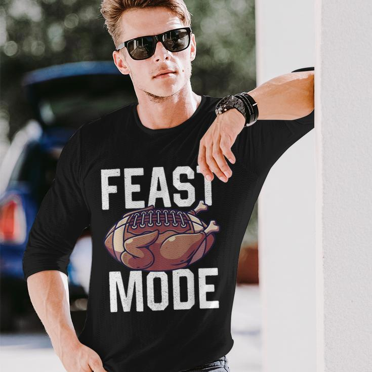 Feast Mode Football Turkey Funny Thanksgiving Day Gift Men Women Long Sleeve T-shirt Graphic Print Unisex Gifts for Him