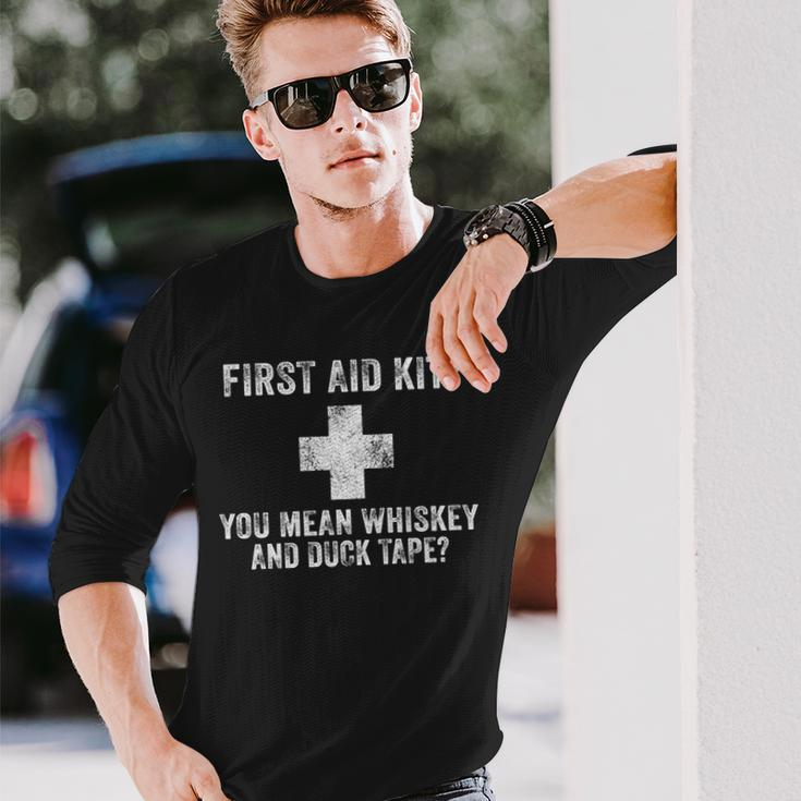 First Aid Kit Whiskey And Duct Tape Dad Joke Vintage Long Sleeve T-Shirt Gifts for Him