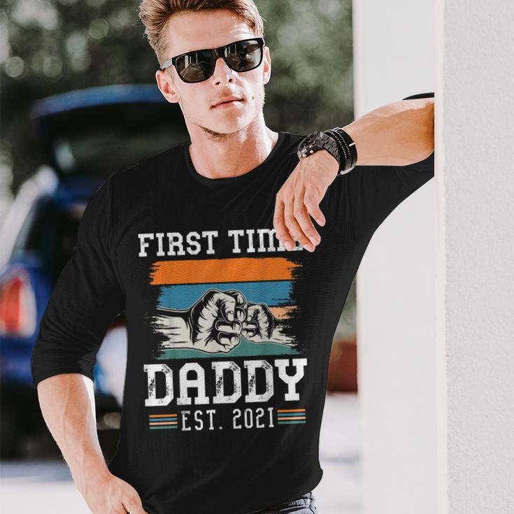 First Time Dad Est 2021 New Dad Retro Vintage Colors Long Sleeve T-Shirt Gifts for Him