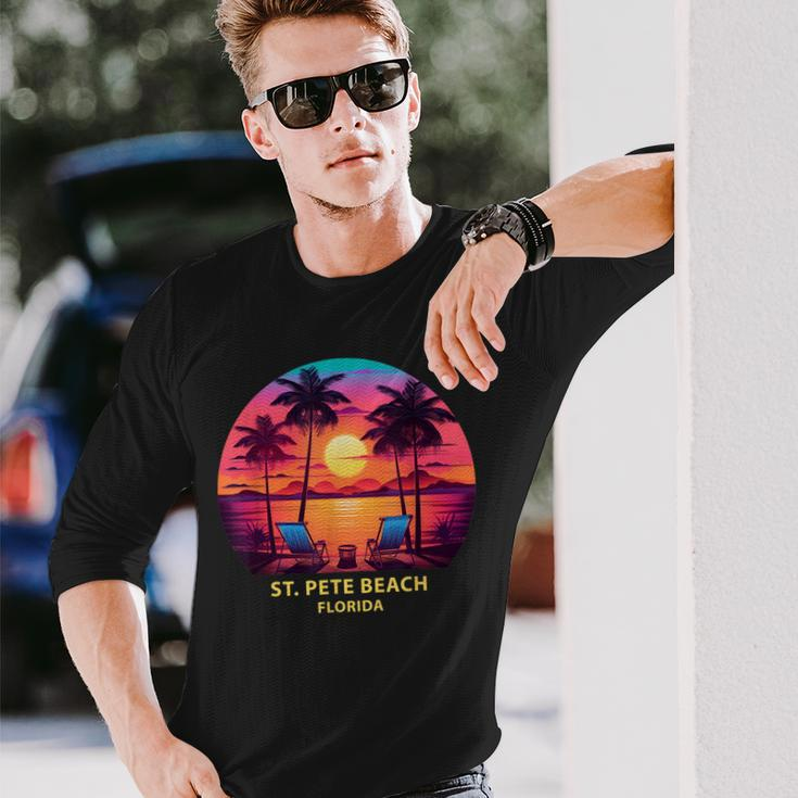 Florida St Pete Beach Colorful Palm Trees Beach Long Sleeve T-Shirt T-Shirt Gifts for Him