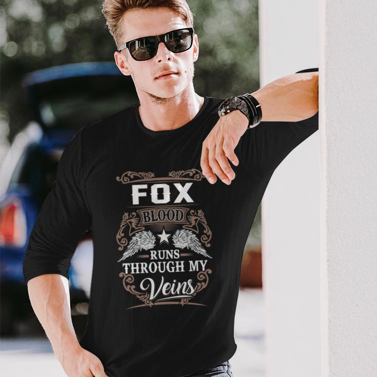 Fox Name Fox Blood Runs Through My Veins Long Sleeve T-Shirt Gifts for Him