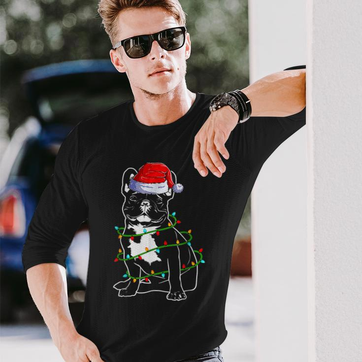 French Bulldog Christmas Dog Mom Dad Christmas Lights Men Women Long Sleeve T-shirt Graphic Print Unisex Gifts for Him