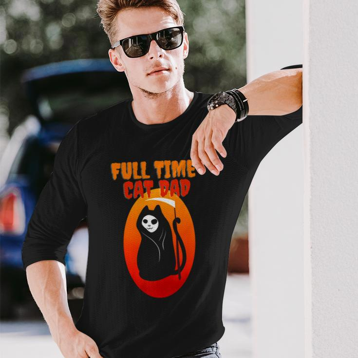 Full Time Cat Dad Halloween Grim Reaper Halloween Cat Dad Long Sleeve T-Shirt T-Shirt Gifts for Him