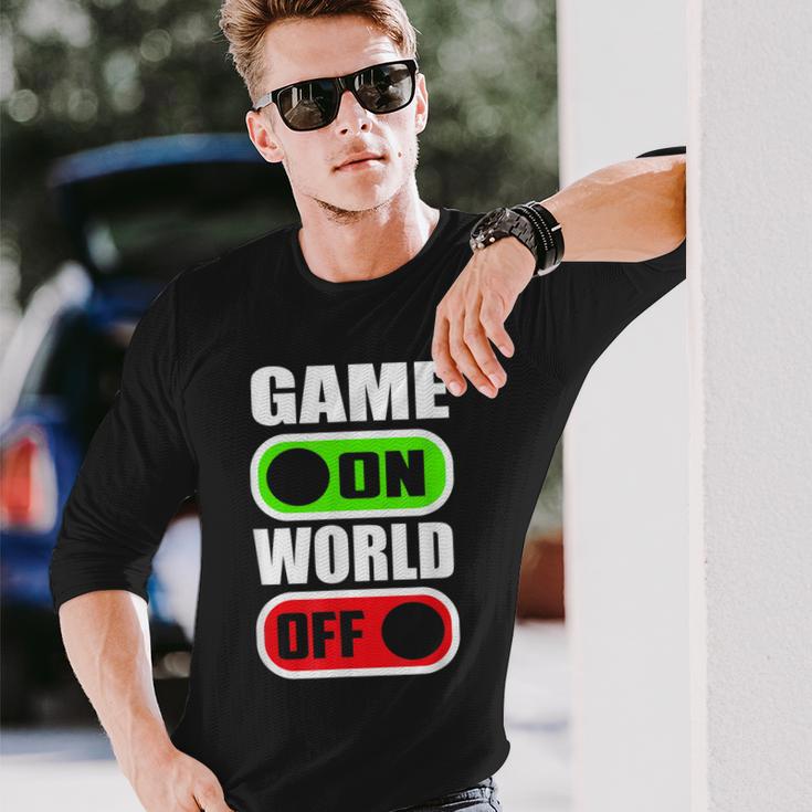 Game On World Off Gamer Gaming Konsole Gamepad Zocken Langarmshirts Geschenke für Ihn