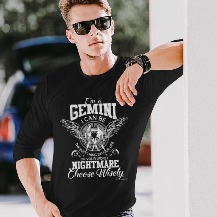 Gemini Zodiac Sign Long Sleeve T-Shirt Gifts for Him