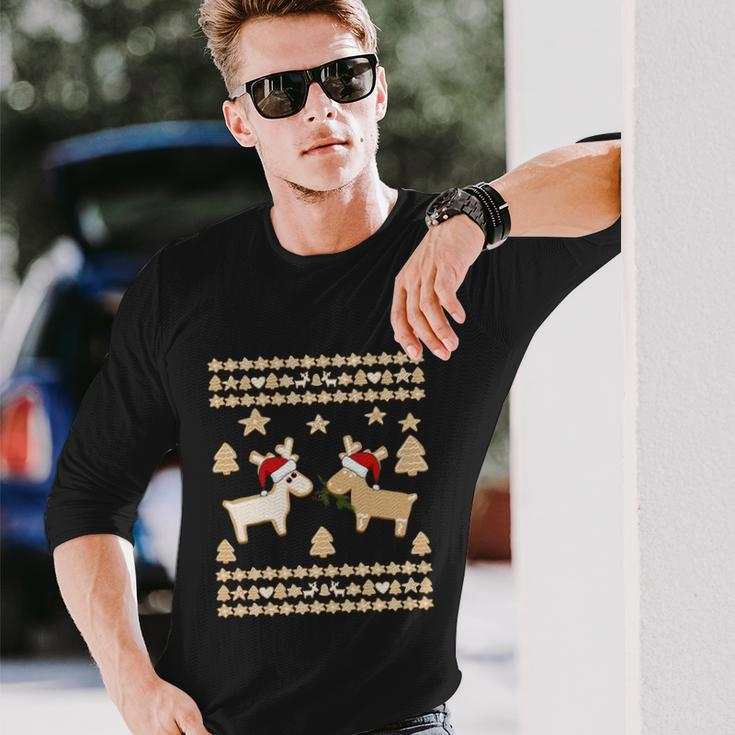 Gingerbread Santa Deer Cookies Ugly Christmas Reindeer Long Sleeve T-Shirt Gifts for Him