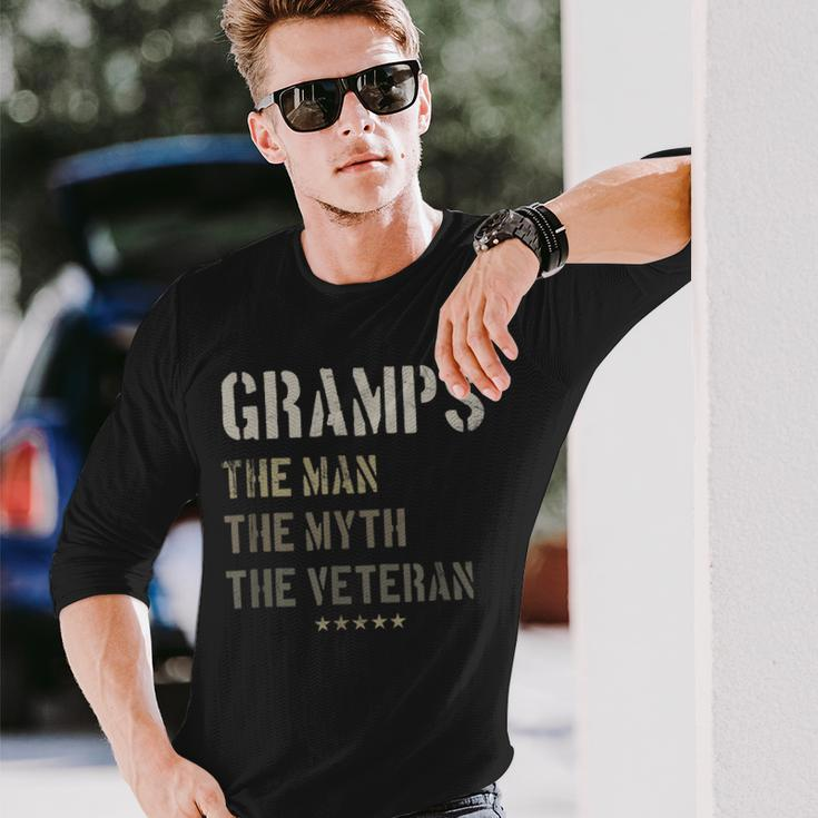 Gramps Man Myth Veteran Fathers Day Gift Retired Military Men Women Long Sleeve T-shirt Graphic Print Unisex Gifts for Him