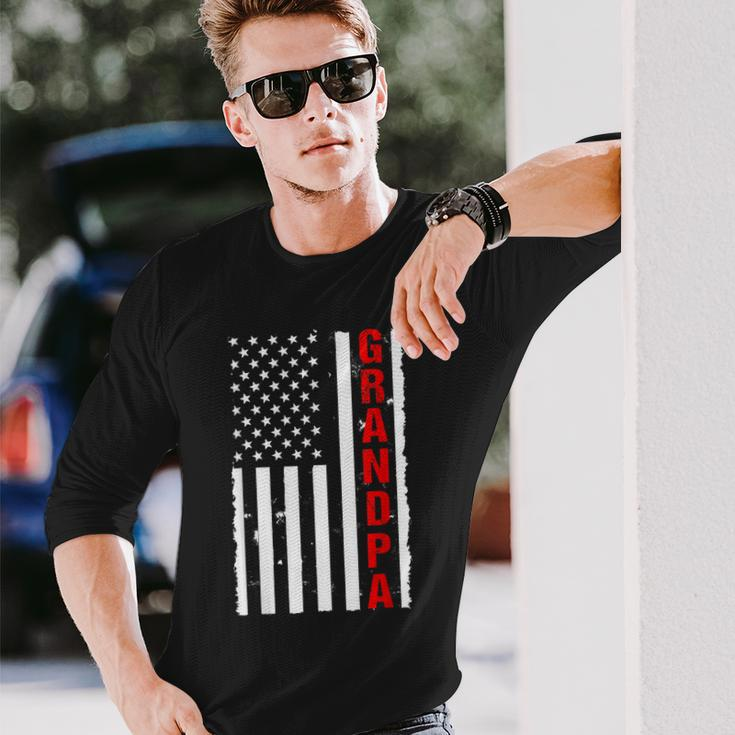 Grandpa Usa Flag Firefighter Thin Red Line Fireman Long Sleeve T-Shirt Gifts for Him