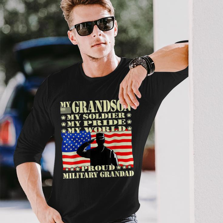 My Grandson My Soldier Hero Proud Military Grandad Long Sleeve T-Shirt Gifts for Him