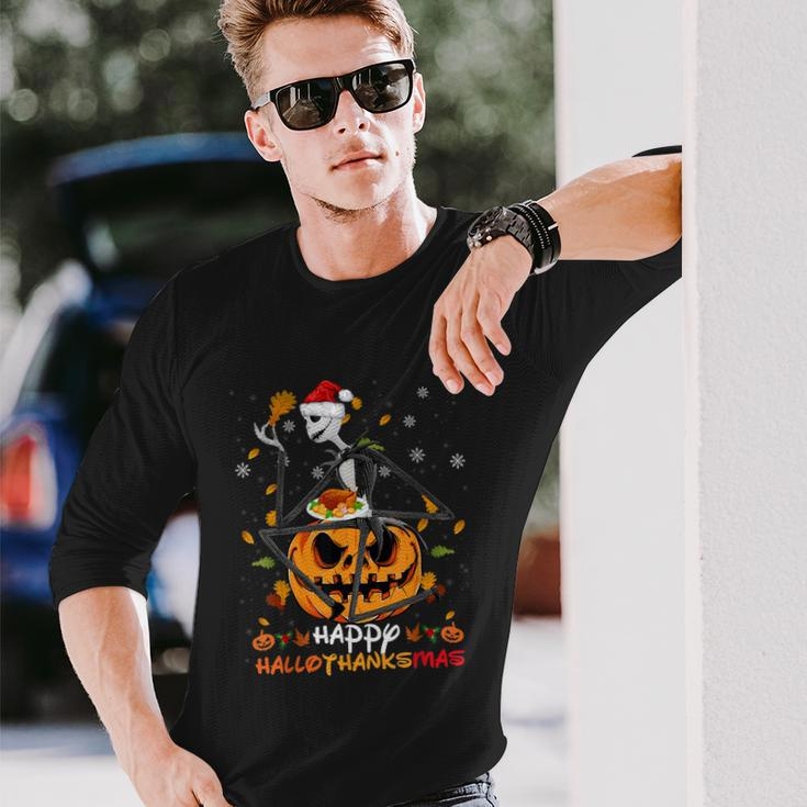 Happy Hallothanksmas Christmas Merry Christmas 2021 Jack Long Sleeve T-Shirt Gifts for Him